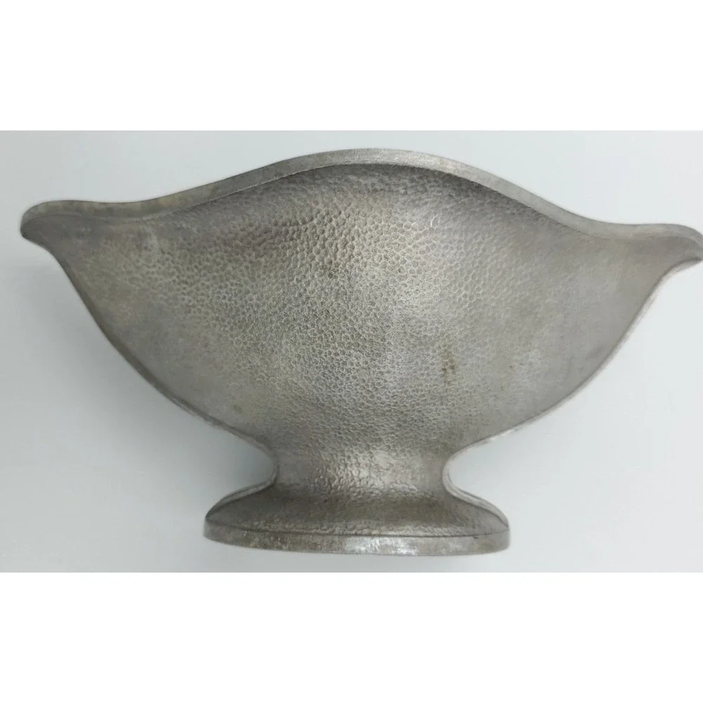 Vintage‎ Cast Hammered Aluminum Gravy Boat Guardian Service 2 Pc Underplate Gray